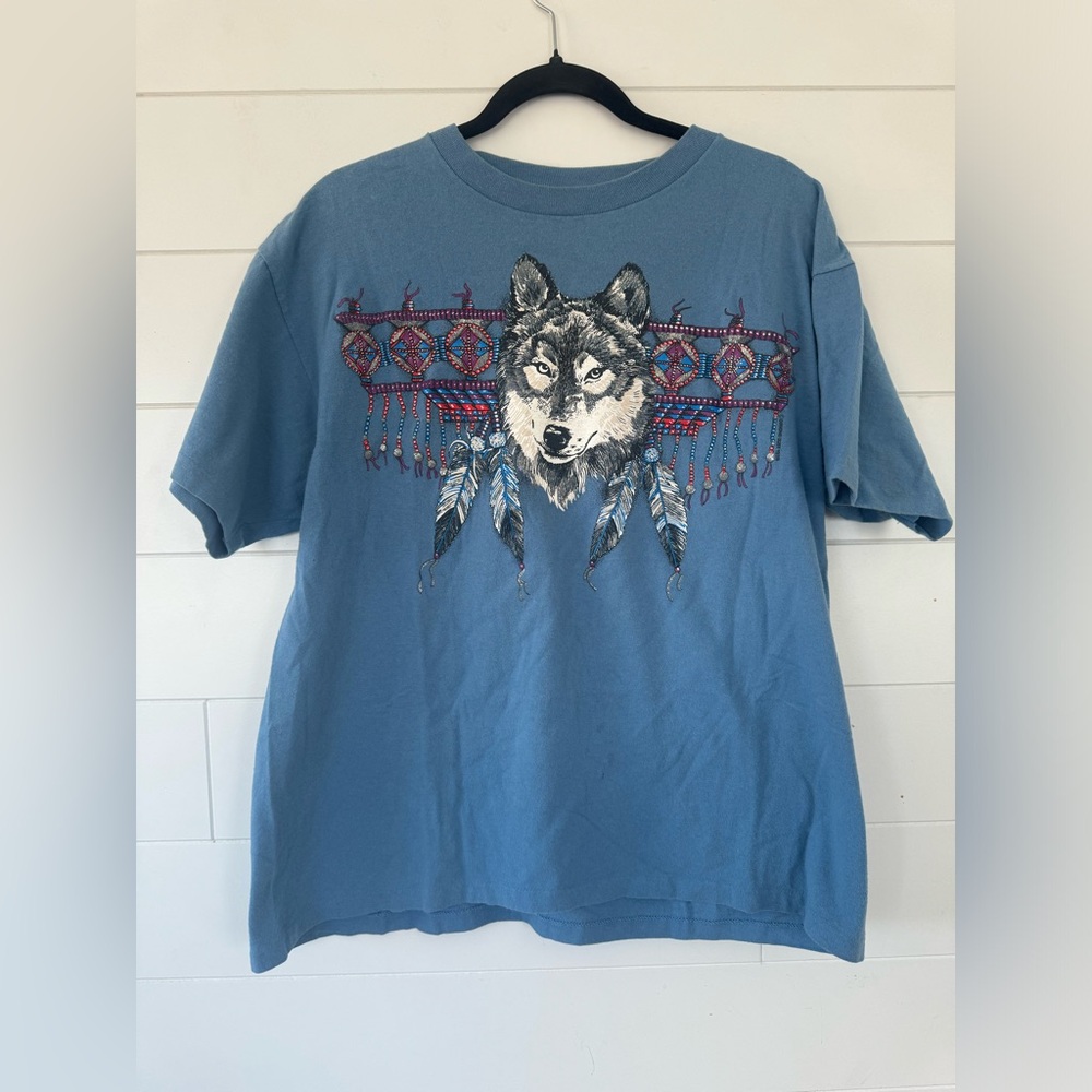 Vintage Diamond Dust Single Stitch Native American T Shirt Size XL